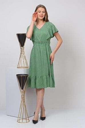 Kadın Önden Düğmeli Volan Detaylı Yazlık Midi Elbise 4436/105