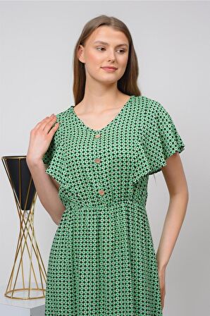 Kadın Önden Düğmeli Volan Detaylı Yazlık Midi Elbise 4436/105