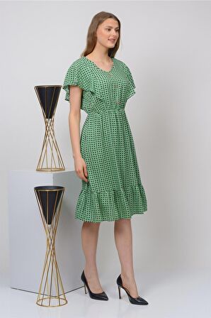 Kadın Önden Düğmeli Volan Detaylı Yazlık Midi Elbise 4436/105