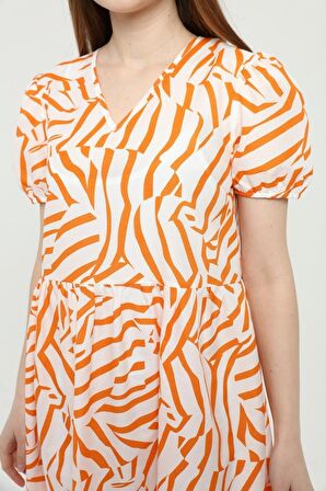 Kadın V Yaka Büzgülü Midi Elbise 4440/100