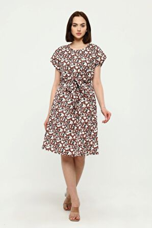 Kadın Kuşaklı Bisiklet Yaka Düşük Omuz Detaylı Midi Elbise 4443/105