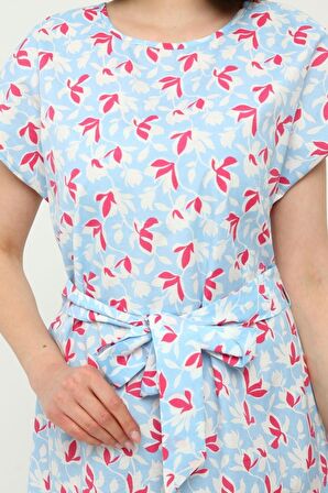 Kadın Kuşaklı Bisiklet Yaka Düşük Omuz Detaylı Midi Elbise 4443/105