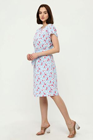 Kadın Kuşaklı Bisiklet Yaka Düşük Omuz Detaylı Midi Elbise 4443/105