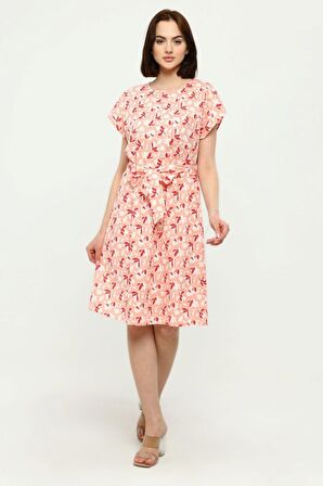 Kadın Kuşaklı Bisiklet Yaka Düşük Omuz Detaylı Midi Elbise 4443/105