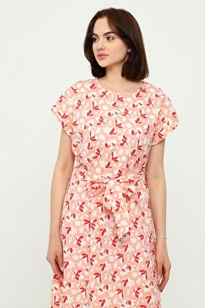 Kadın Kuşaklı Bisiklet Yaka Düşük Omuz Detaylı Midi Elbise 4443/105