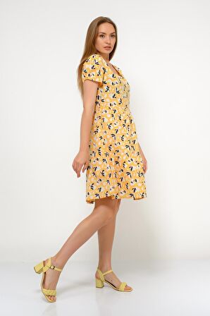 Kadın kare Yaka büzgü Detaylı Mini Elbise 4447/95