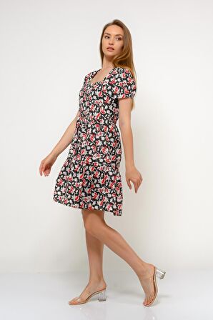 Kadın kare Yaka büzgü Detaylı Mini Elbise 4447/95