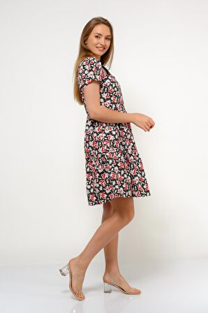 Kadın kare Yaka büzgü Detaylı Mini Elbise 4447/95