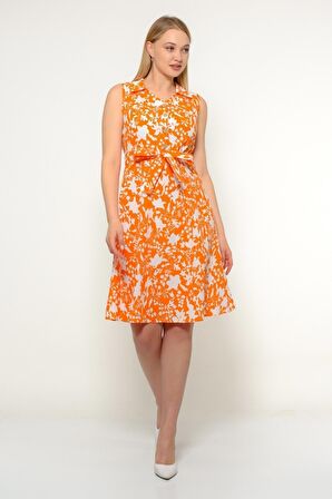 Kadın Düğme Detaylı V Yaka Cotton Elbise 4405/105