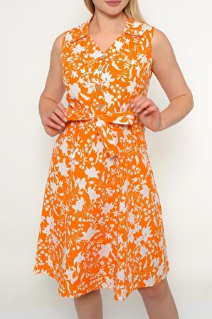 Kadın Düğme Detaylı V Yaka Cotton Elbise 4405/105