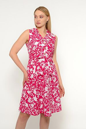 Kadın Düğme Detaylı V Yaka Cotton Elbise 4405/105