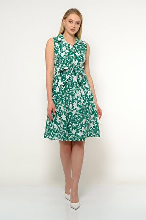 Kadın Düğme Detaylı V Yaka Cotton Elbise 4405/105