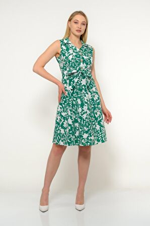 Kadın Düğme Detaylı V Yaka Cotton Elbise 4405/105