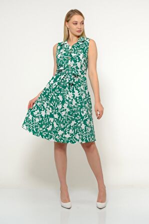 Kadın Düğme Detaylı V Yaka Cotton Elbise 4405/105