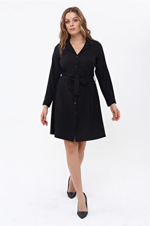 Kadın boydan Düğmeli Kuşak Bağlama Detaylı Mevsimlik kısa Elbise 4462/95