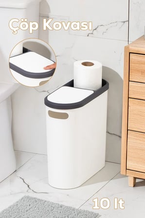 Porsima M-325 Çöp Kutusu Banyo Mutfak Çöp Kovası Kapaklı Banyo Çöp Kovası 10LT