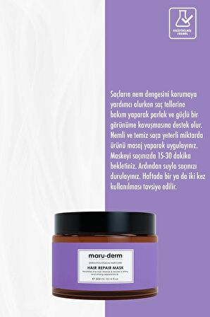 Maru.Derm Saç Maskesi | Saç Onarıcı Saç Maskesi 300 ml | Yıpranmış Zayıf Saçlar | Vegan