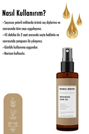 Maru.Derm Saç Bakım Yağı 100 ML | Biberiye Yağı, Argan Yağı, Avokado & Kekik Yağı | Tüm Saç Tipleri | Vegan