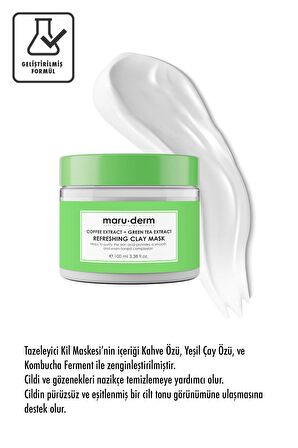 Maru.Derm Kil Maskesi | Kahve Özü + Yeşil Çay Özü Tazeleyici Kil Maskesi 100 ML | Tüm Cilt Tipleri | Vegan