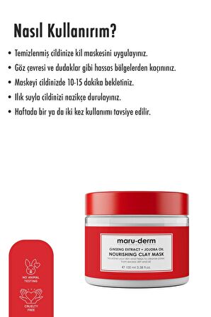 Maru.Derm Kil Maskesi | Ginseng Özü + Jojoba Yağı Besleyici Kil Maskesi 100 ML | Tüm Cilt Tipleri | Vegan