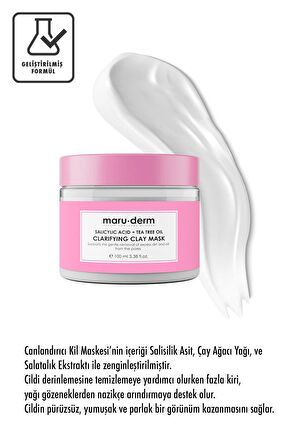 Maru.Derm Kil Maskesi | Salisilik Asit + Çay Ağacı Yağı Kil Maskesi 100 ML | Siyah Nokta / Gözenek | Vegan
