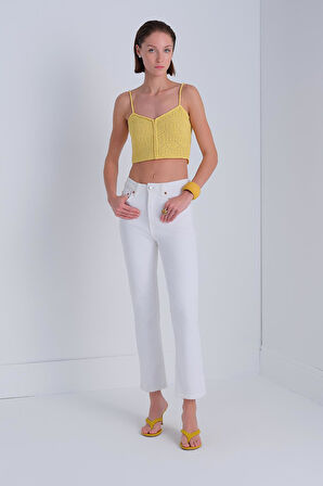 İp Askılı Sarı Crop Top