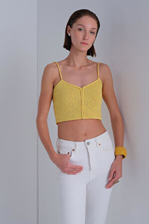 İp Askılı Sarı Crop Top