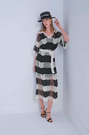 V Yaka Astarlı Kuşaklı Multi Elbise