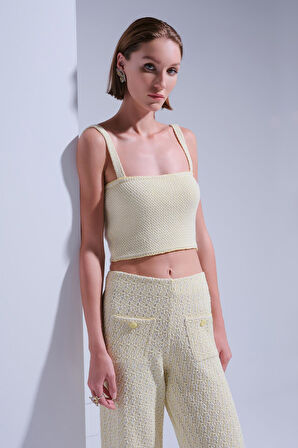 Çıkarılabilir Askılı Sarı Crop Top