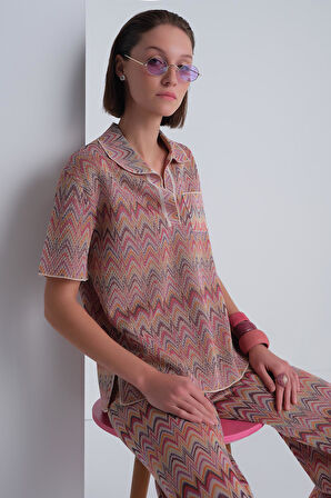 Zikzak Desen Polo Yaka Multi Bluz