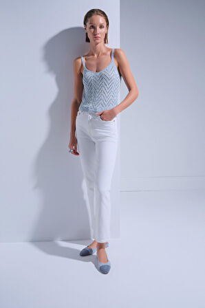 Sim Detaylı Mavi Crop Top