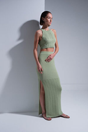 Kadın Halter Yaka Crop - Yeşil | L