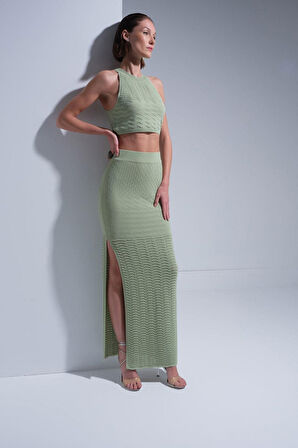 Kadın Halter Yaka Crop - Yeşil | L