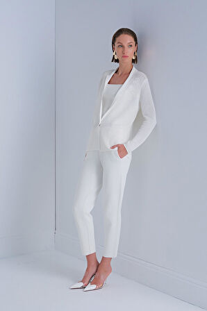 Beli Kordonlu Cepli Ekru Pantolon