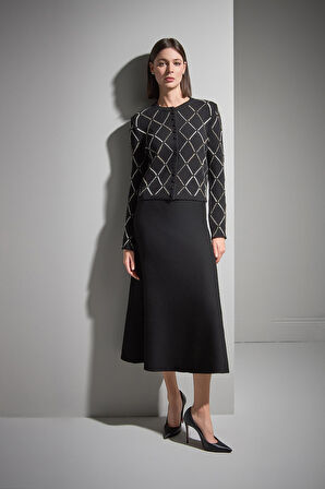 Beli Lastikli Volanlı Maxi Siyah Triko Etek