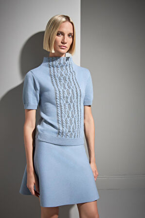 Dik Yaka Simli Mavi Triko Kazak