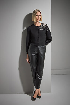 El İşi Taş İşlemeli Triko Hırka