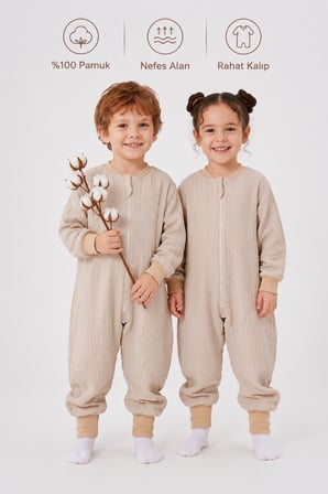 Çocuk Uyku Tulumu 1-8 Yaş Unisex Uzun Kollu 1 Tog %100 Pamuk Müslin 2706 