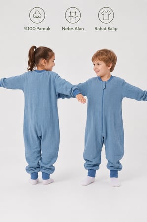 Çocuk Uyku Tulumu Dört Mevsim 1-8 Yaş Unisex Uzun Kollu 1 Tog %100 Pamuk Müslin 2706 