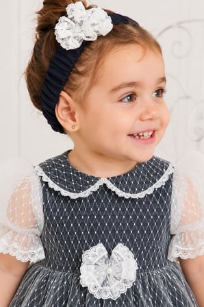 Dantel Detay Özel Tasarım Kız Bebek Çocuk Abiye Elbise Saç Bandı Mevlüt Doğum Günü Set 7029