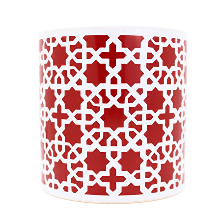 Bordo Geometrik Desen Seramik Kupa Bardak