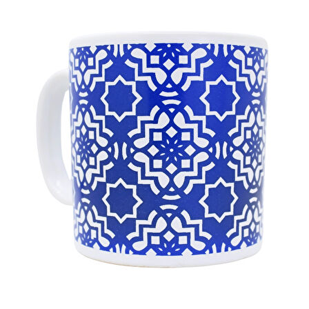 Lacivert Geometrik Desen Seramik Kupa Bardak