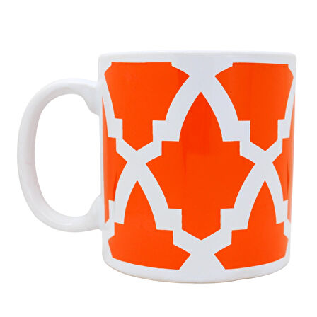 Turuncu Geometrik Desen Seramik Kupa Bardak