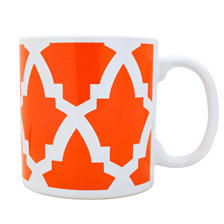 Turuncu Geometrik Desen Seramik Kupa Bardak