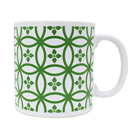 Yeşil Geometrik Desen Seramik Kupa Bardak