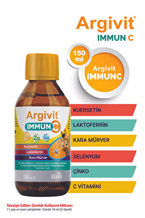 Immun C Şurup 3'lü Paket - Kara Mürver, C Vitamini, Çinko, Kuersetin, Laktoferrin Şurup 150 ml