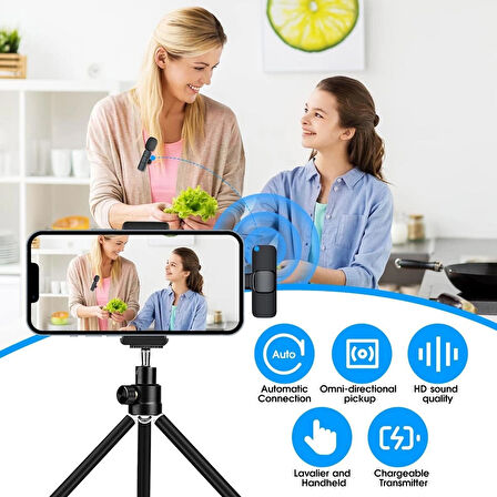 Lightning Aparatlı iPhone Uyumlu Youtuber iNfluencer Kablosuz Wireless Bluetooth Yaka Mikrofonu