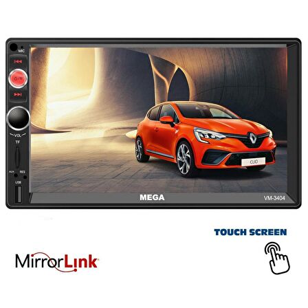 DOUBLE TEYP 7" 4X60W MIRROR LINK BT/USB/SD/MP5/AUX/FM KAMERALI MEGA VM-3404