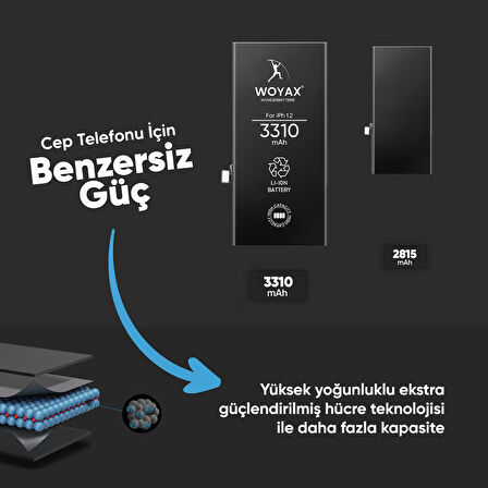 Woyax iPhone 12 / 12 Pro  Uyumlu Premium Batarya 3310mAh