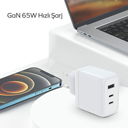 Woyax by Deji Gan 65W 2x Type-C PD ve USB Yüksek Hızlı Şarj Aleti, 1.2m 100W-5A Type-C Şarj Kablosu